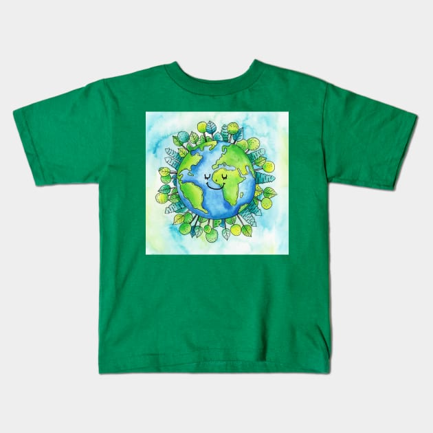 Mother earth Watercolor Kids T-Shirt by Mako Design 